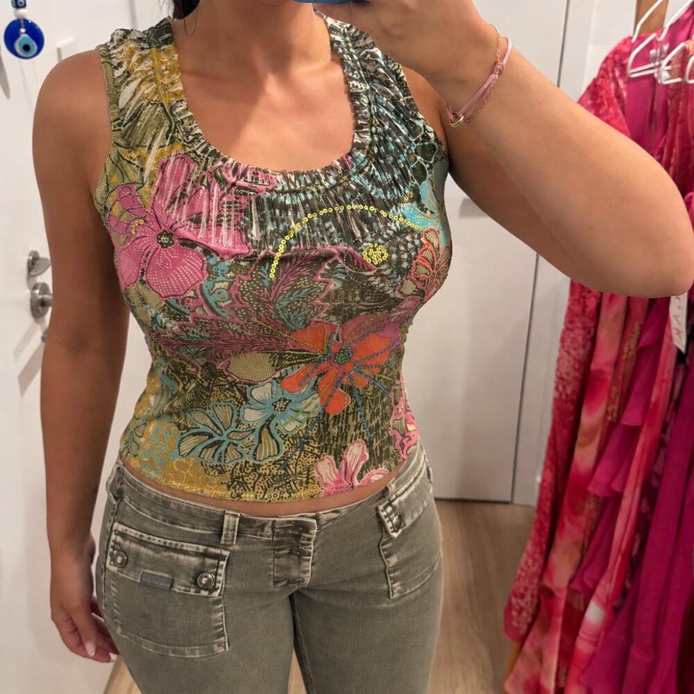 Vintage Kenzo Knit Floral Beaded Tank Top